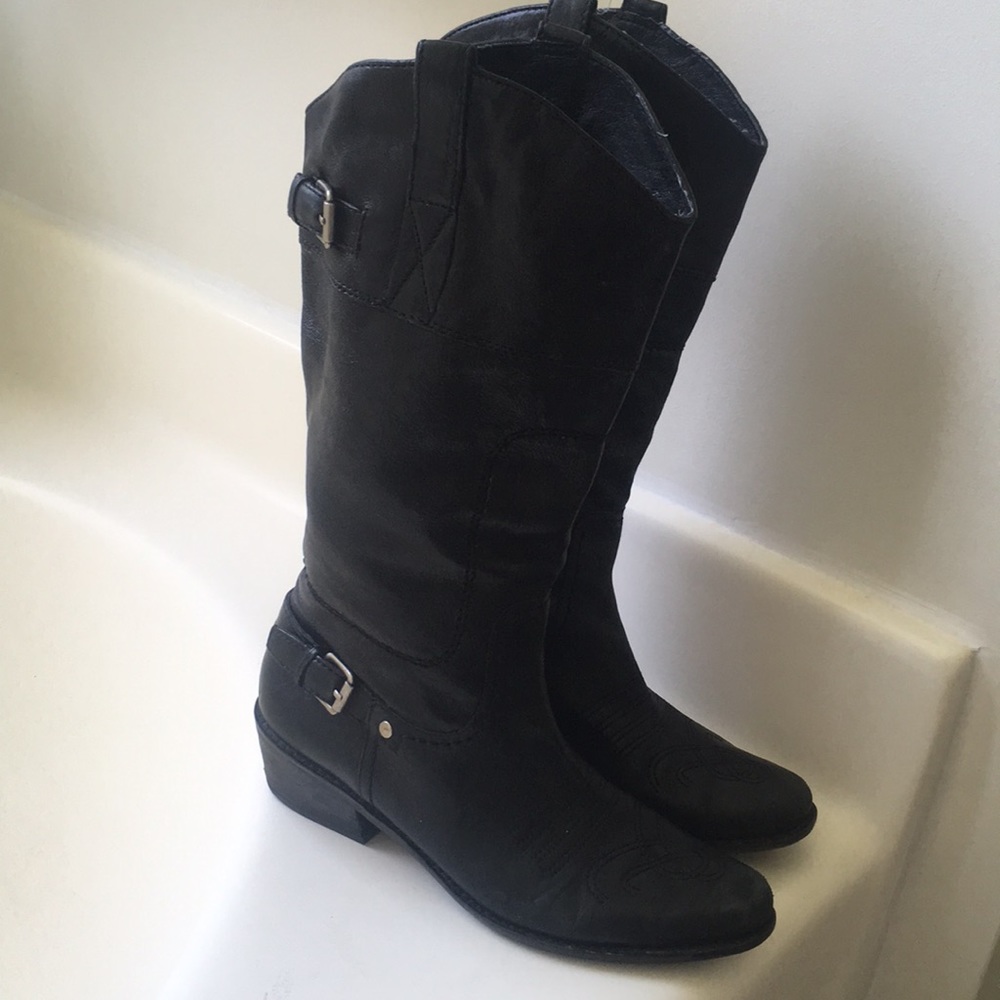 🍂 Black Leather Cowgirl Boots